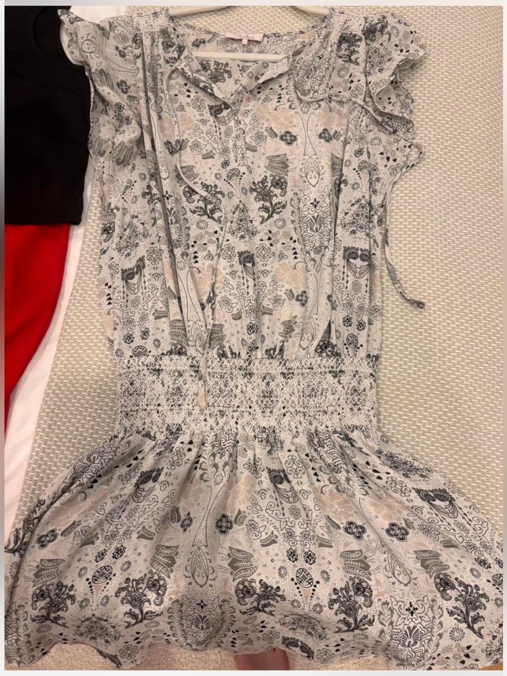 Paisley Smocked Waist Dress - Cream & Gray
